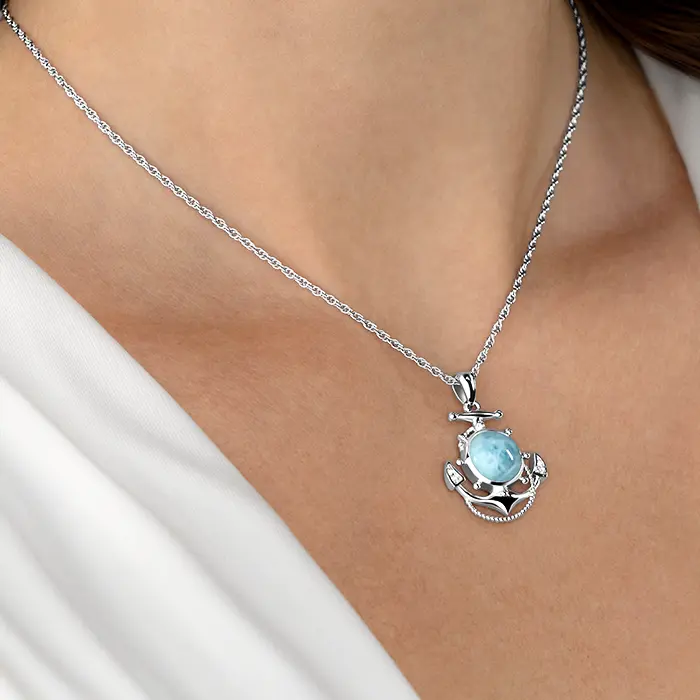 Larimar Anchor Necklace with larimar and silver by marahlago