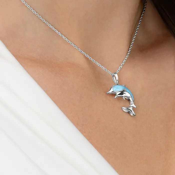 Dolphin & Baby Necklace in sterling silver