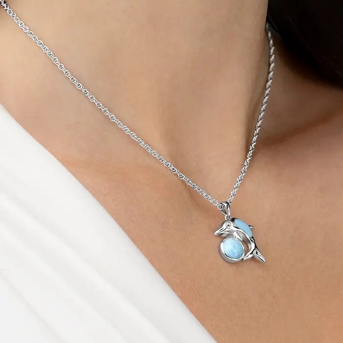 Dolphin Necklace in sterling silver larimar