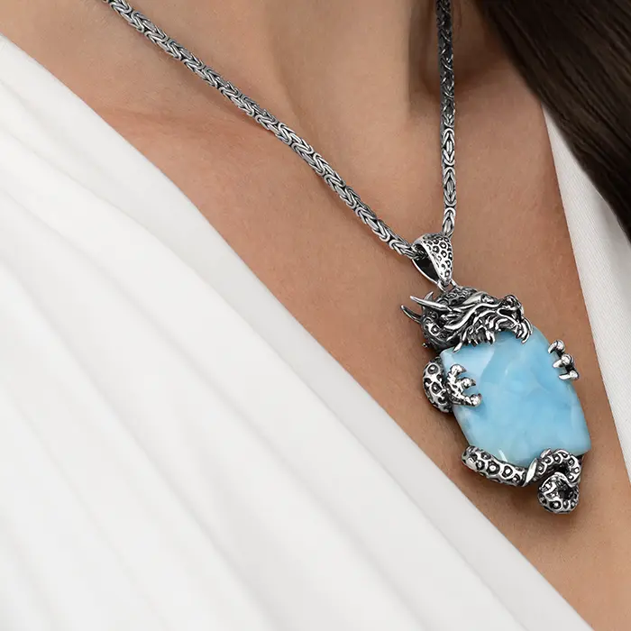 Dragon Necklace with larimar and silver