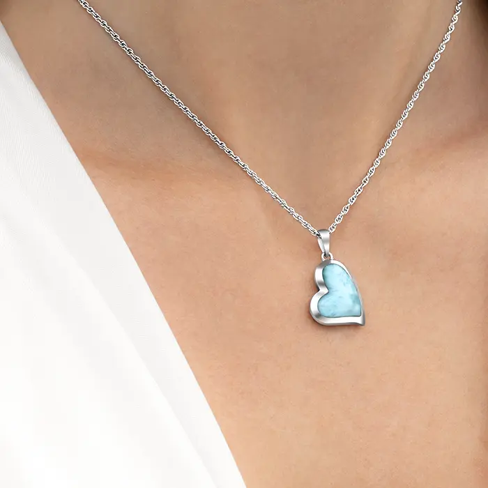 Larimar Heart Necklace in Sterling Silve