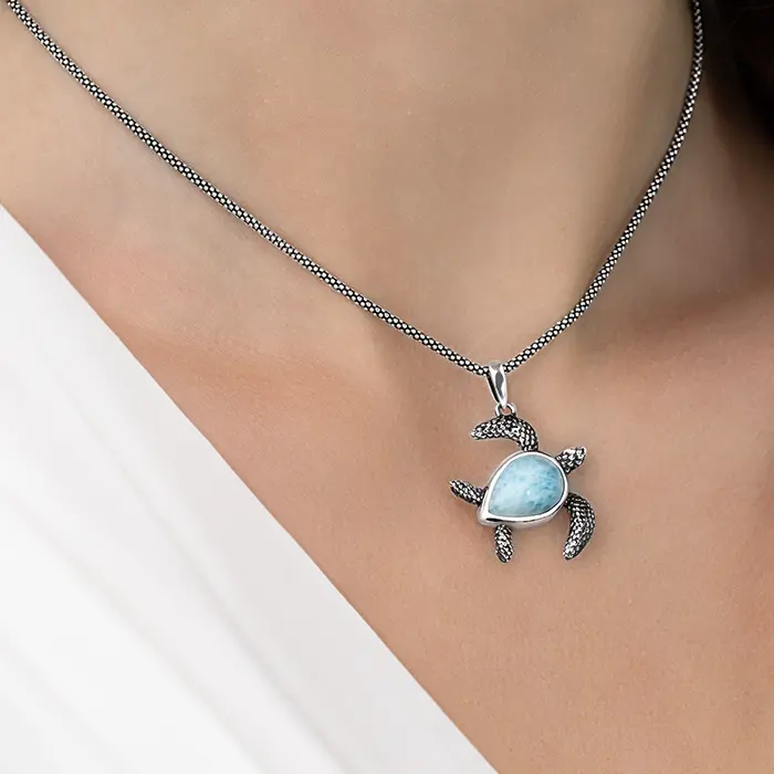 Turtle Pendant Honu with Larimar