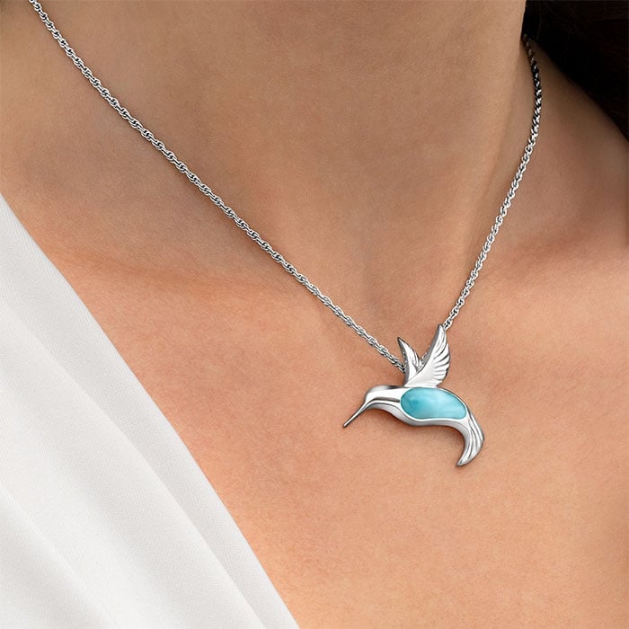 Hummingbird Necklace in Silver and larimar