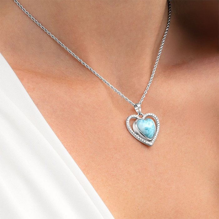 Infinity heart necklace with White Sapphire and larimar by Marahlago