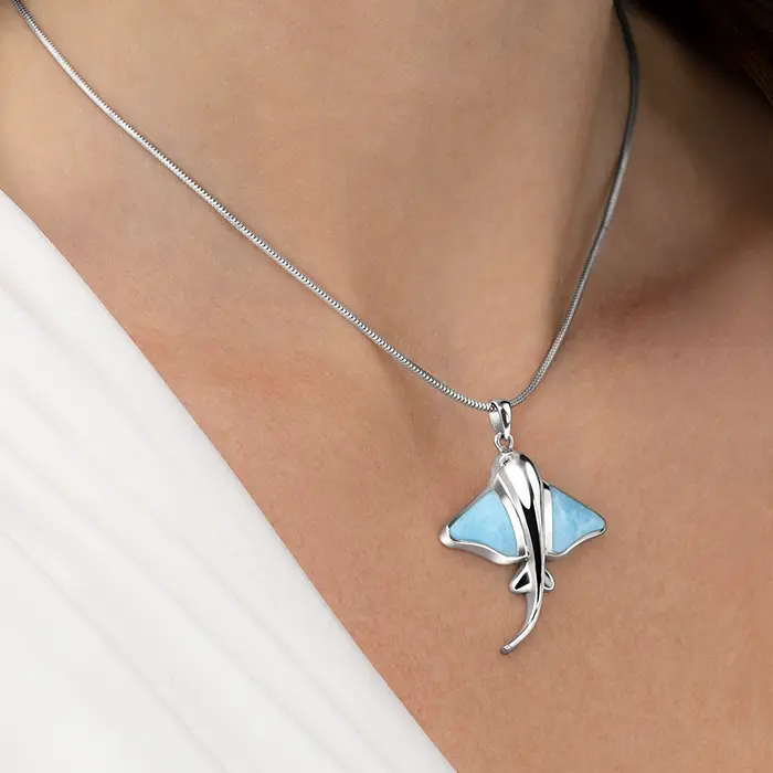 Manta Ray Pendant in sterling silver with larimar stone by Marahlago