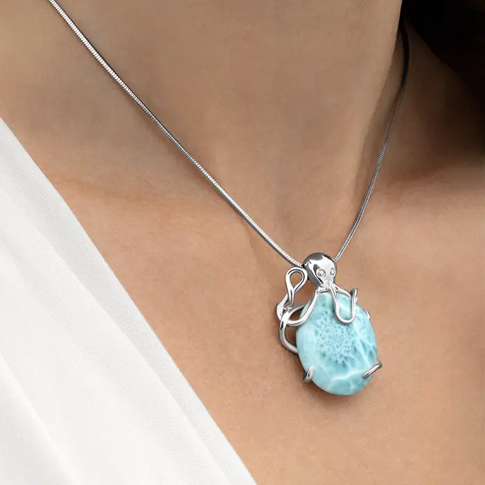 Octopus Necklace with larimar and Silver