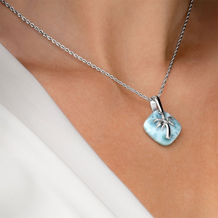 Palm Tree Necklace in sterling silver Larimar 