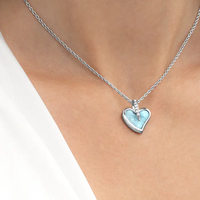 Blue Heart Necklace in sterling silver