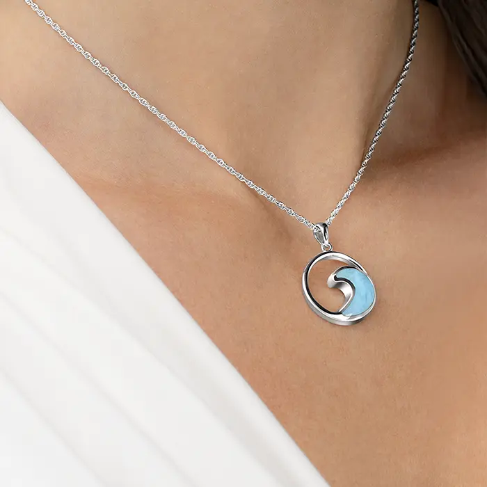 Wave Necklace in sterling silver with larimar