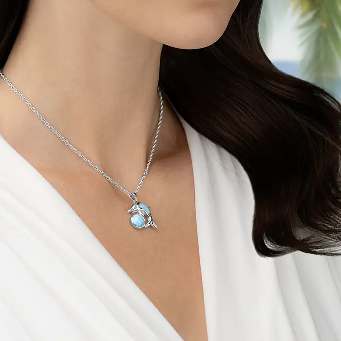 Dolphin Necklace in sterling silver larimar