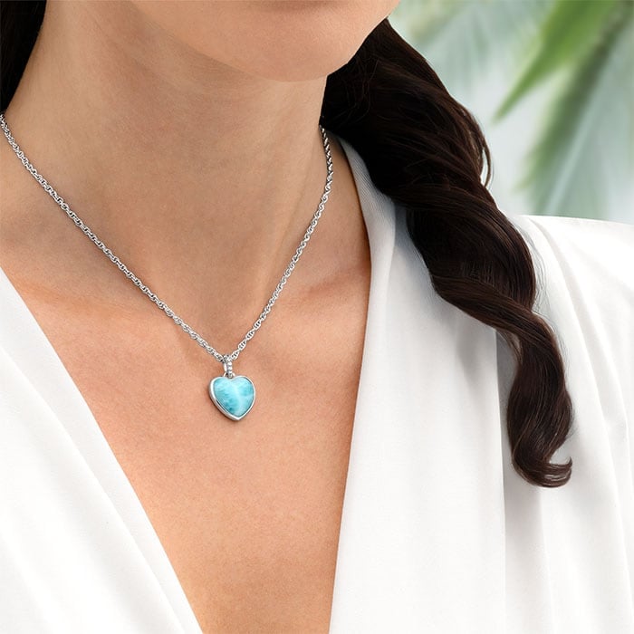 Heart shaped Necklace in sterling Silver with larimar and white sapphires by Marahlago 