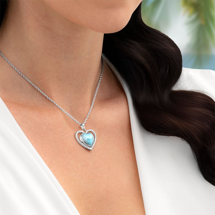 Infinity heart necklace with White Sapphire and larimar by Marahlago