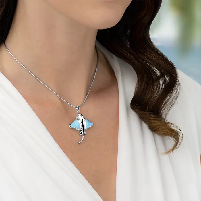 Manta Ray Pendant in sterling silver with larimar stone by Marahlago