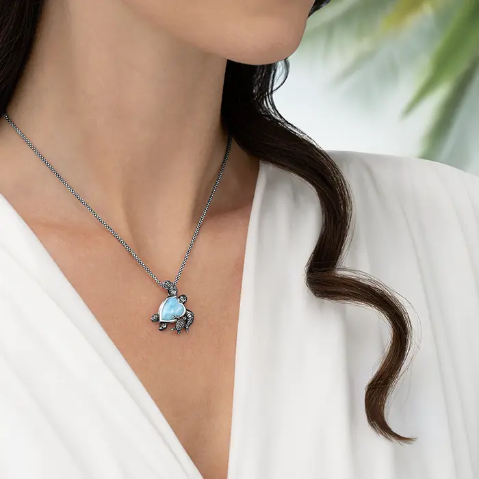 Turtle Charm with larimar and silver