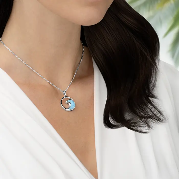 Wave Necklace in sterling silver with larimar