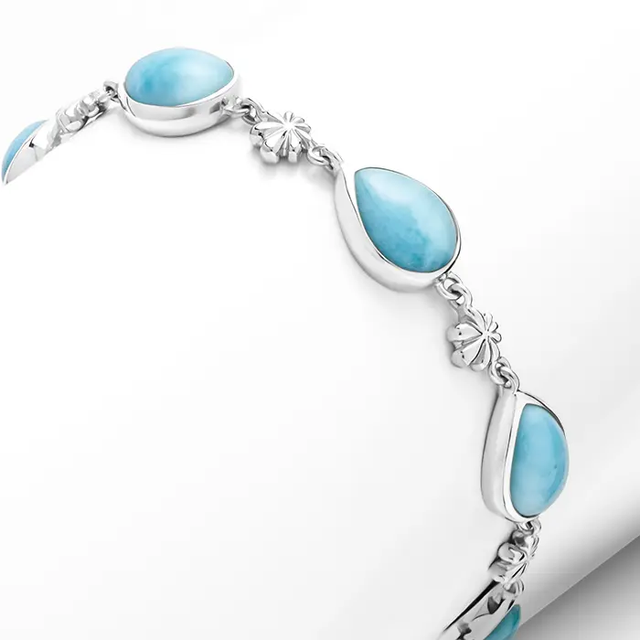 Larimar Sterling Silver ML Logo Adjustable Link Bracelet Marahlago Jewelry pear Gemstone 