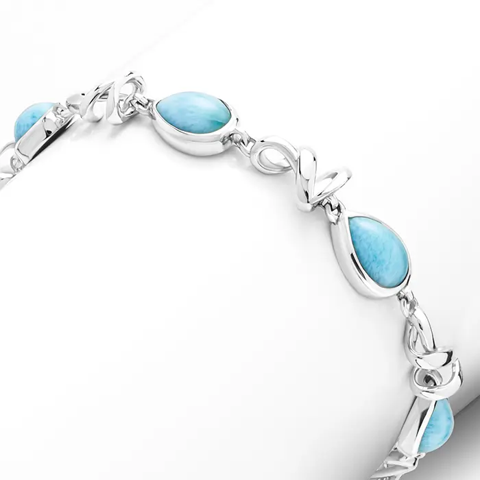 Larimar Sterling Silver Muse Adjustable Link Bracelet Marahlago Jewelry pear Gemstone 