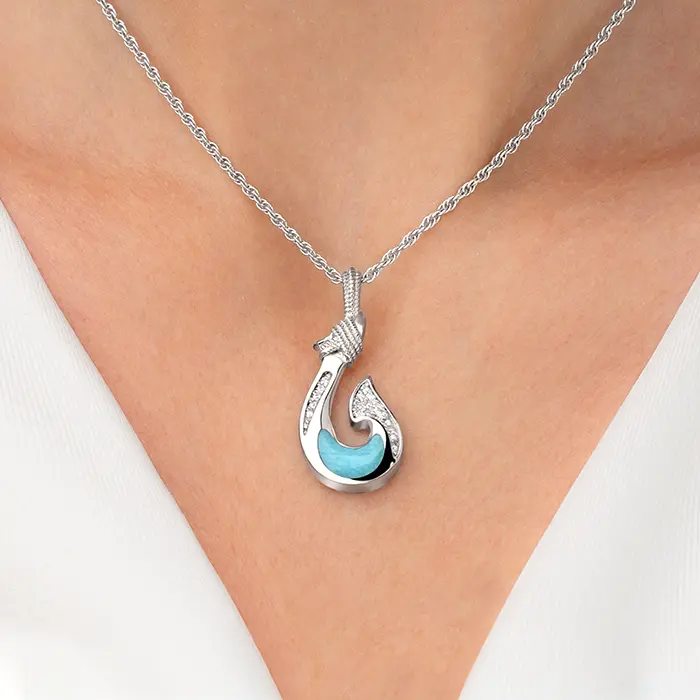 Fish Hook Pendant With White Sapphire in Sterling Silver