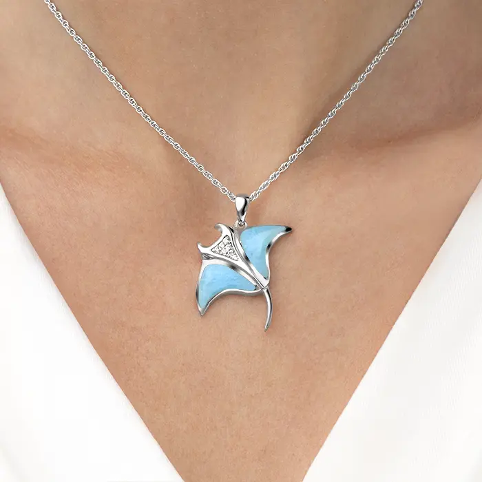 Manta Ray Necklace in sterling silver with larimar stone by Marahlago