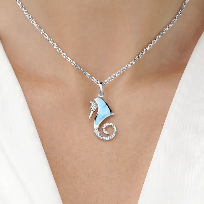 Seahorse Pendant with sapphire and larimar 