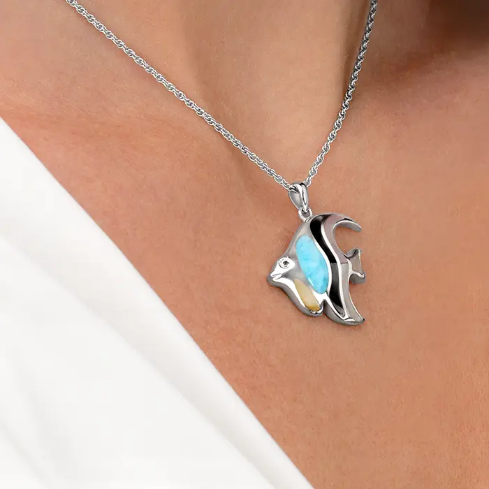 Fish Necklace in sterling silver and larimar