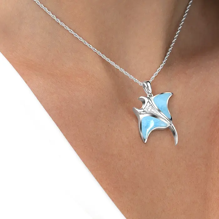 Manta Ray Necklace in sterling silver with larimar stone by Marahlago