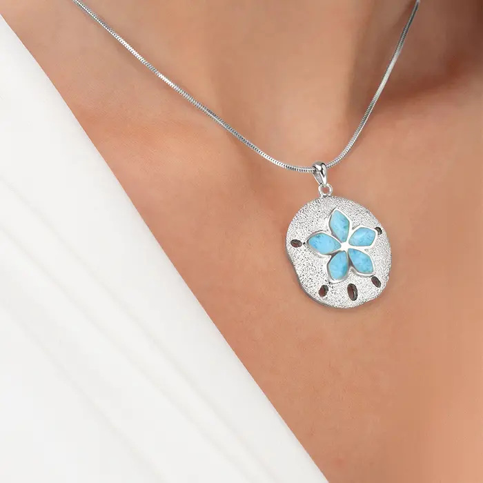 Sand Dollar Necklace with Larimar By Marahlago 