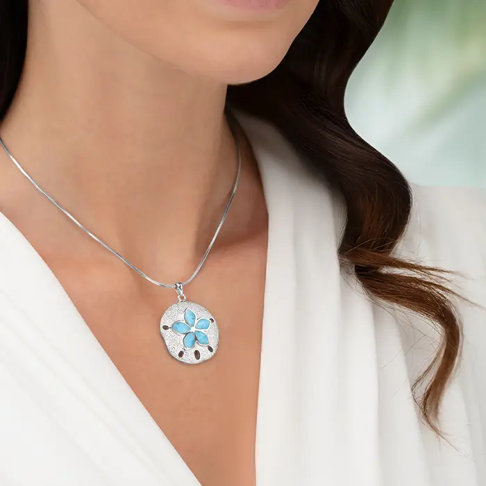 Sand Dollar Necklace with Larimar By Marahlago 