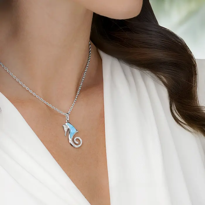 Seahorse Pendant with sapphire and larimar 