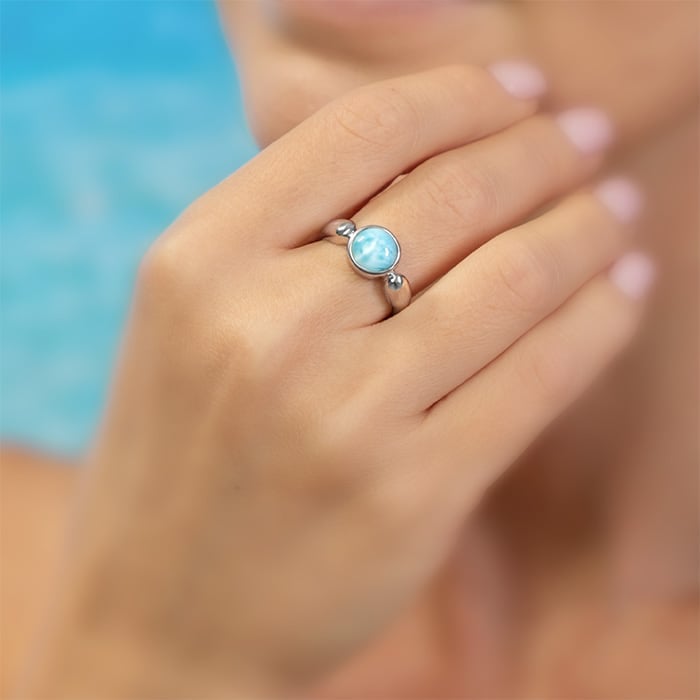 Solitaire Ring in sterling silver by Marahlago larimar