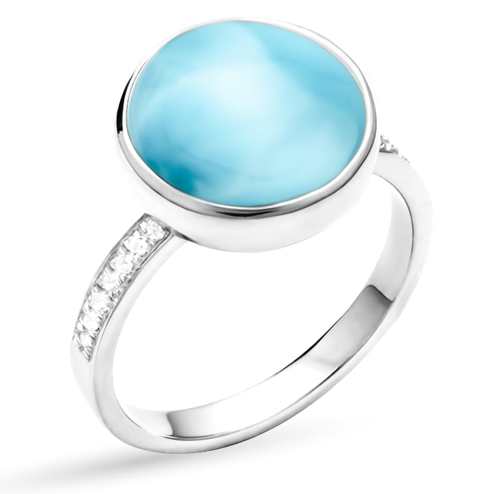 Round Ring with White Sapphire in silver with larimar by marahlago