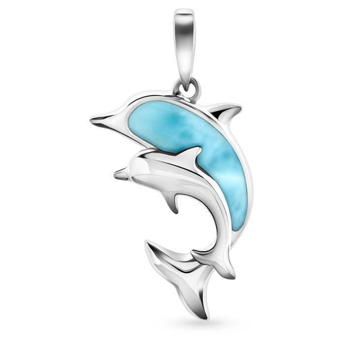 Dolphin And Baby Necklace  in sterling silver