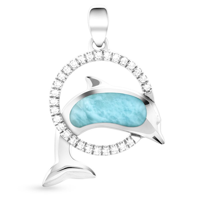 Dolphin Pendant set in sterling silver by Marahlago Larimar