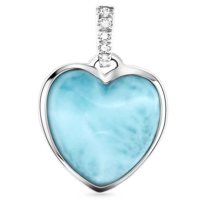 Heart shaped Necklace in sterling Silver with larimar and white sapphires by Marahlago 