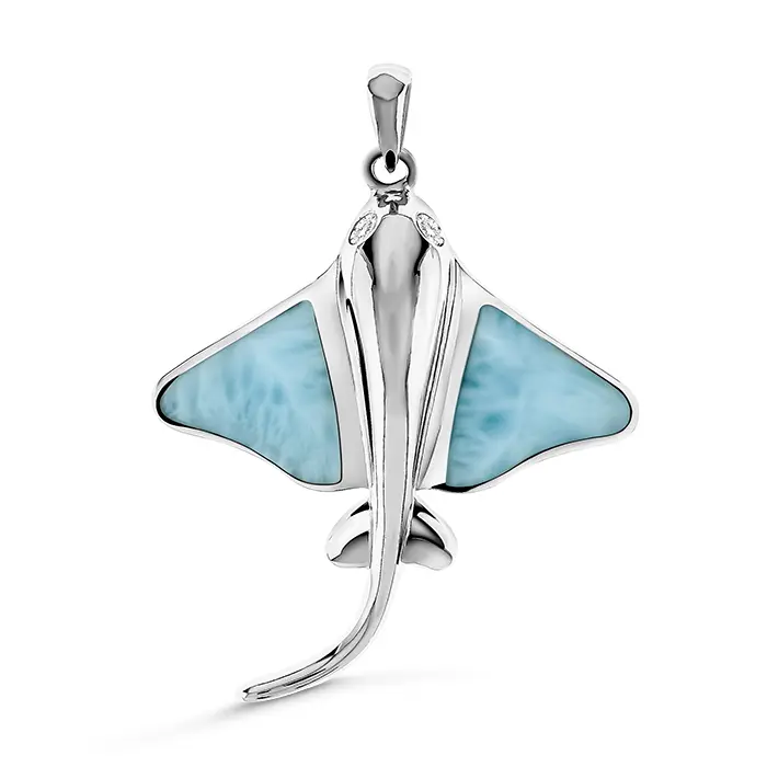 Manta Ray Pendant in sterling silver with larimar stone by Marahlago