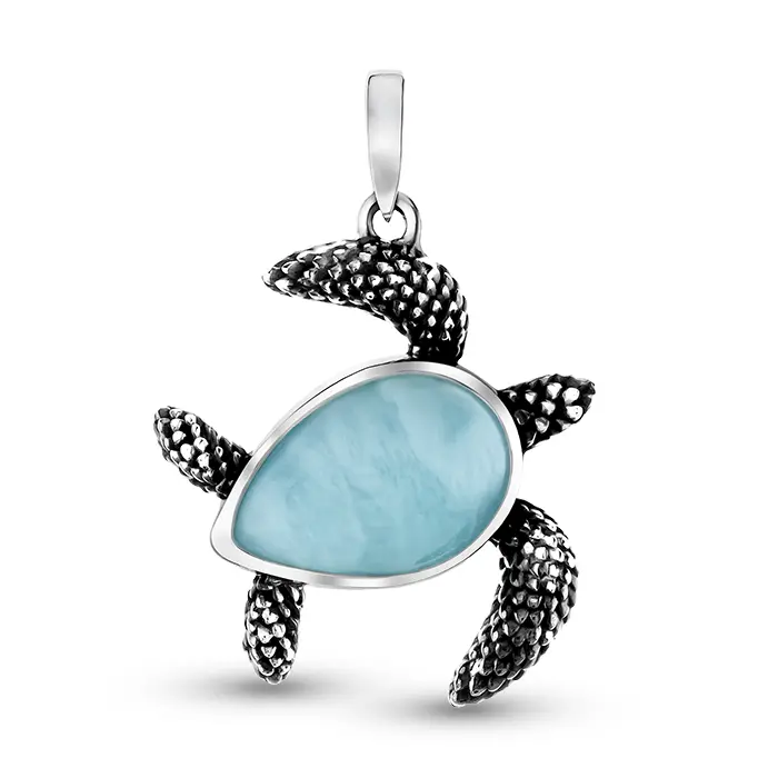 Turtle Pendant Honu with Larimar