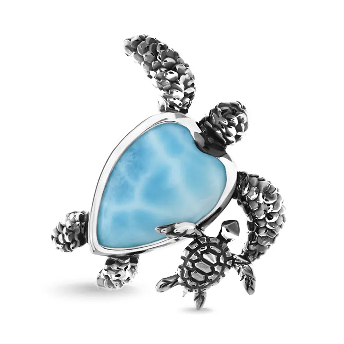 Turtle Charm with larimar and silver 