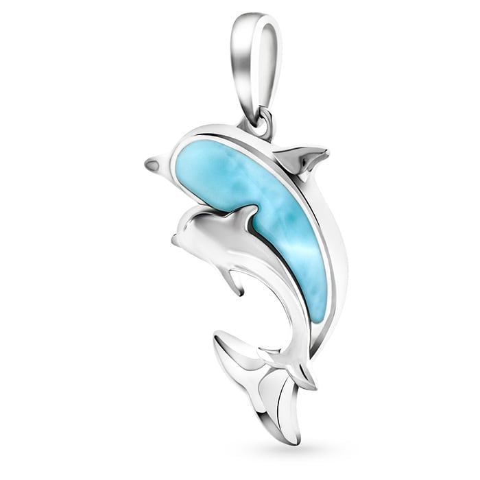 Dolphin And Baby Necklace  in sterling silver