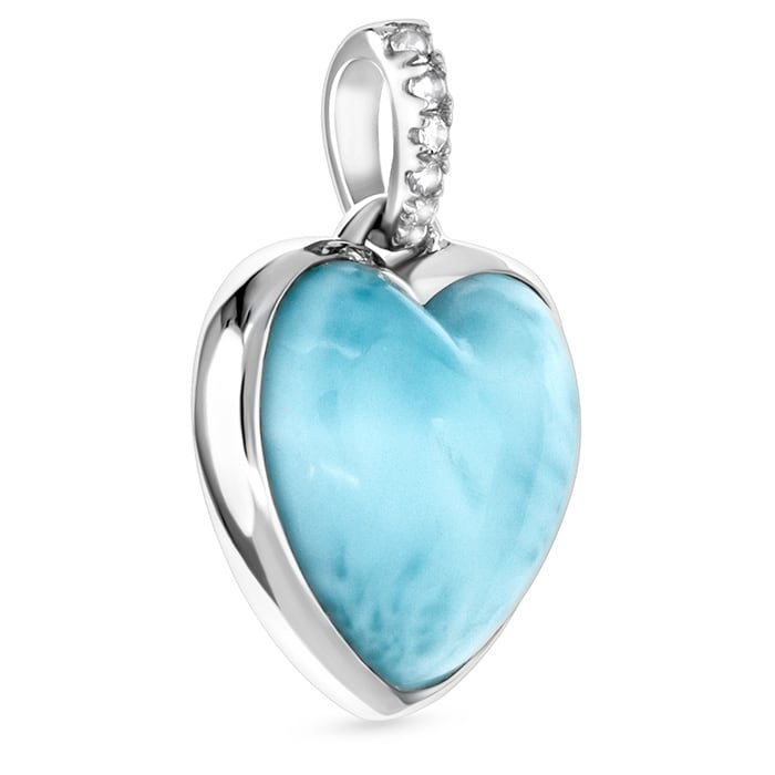 Heart shaped Necklace in sterling Silver with larimar and white sapphires by Marahlago 