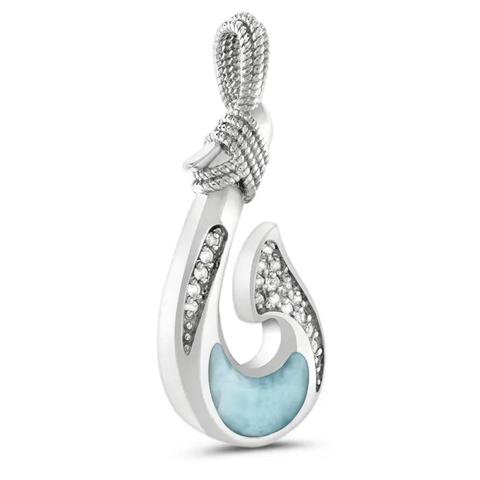 Fish Hook Pendant With White Sapphire in Sterling Silver