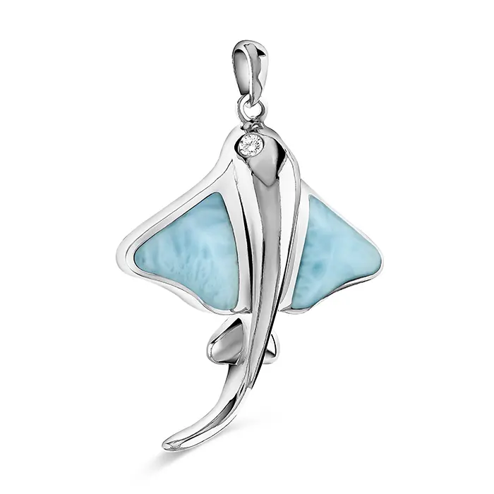 Manta Ray Pendant in sterling silver with larimar stone by Marahlago