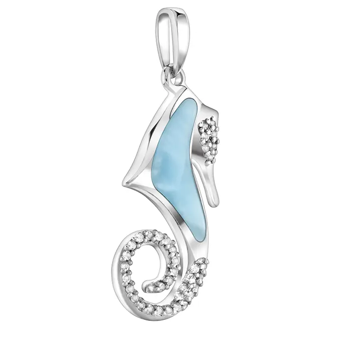 Seahorse Pendant with sapphire and larimar 