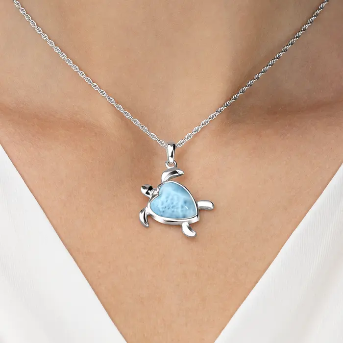 Turtle Heart Necklace silver larimar