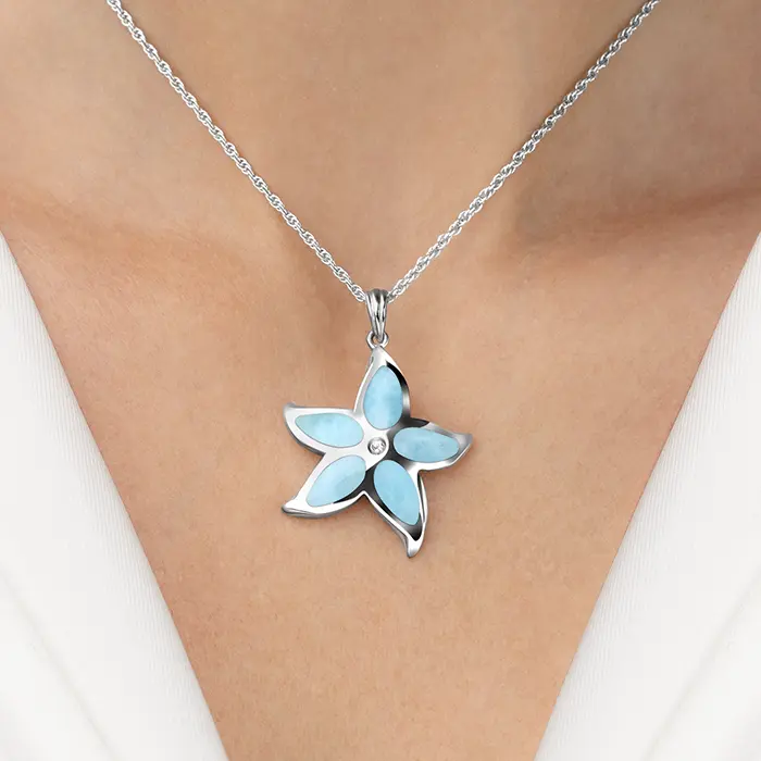 Starfish Necklace in sterling silver with blue stone