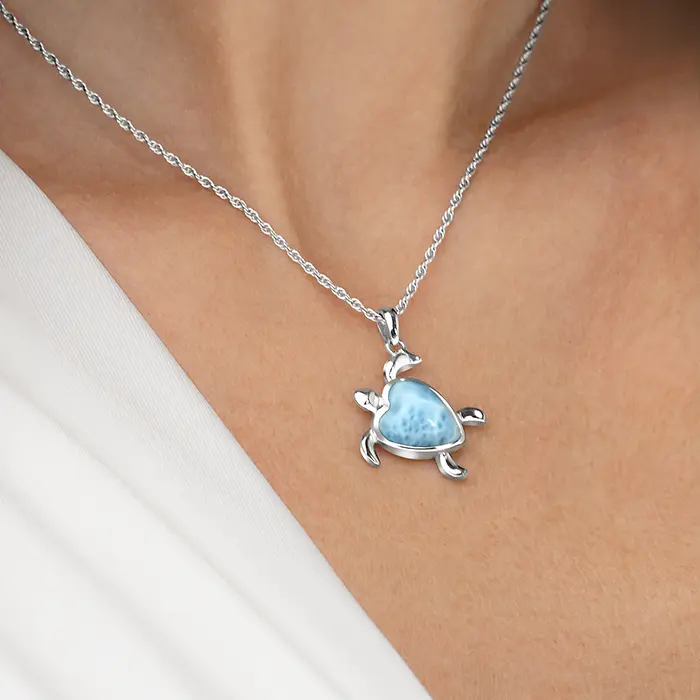 Turtle Heart Necklace silver larimar