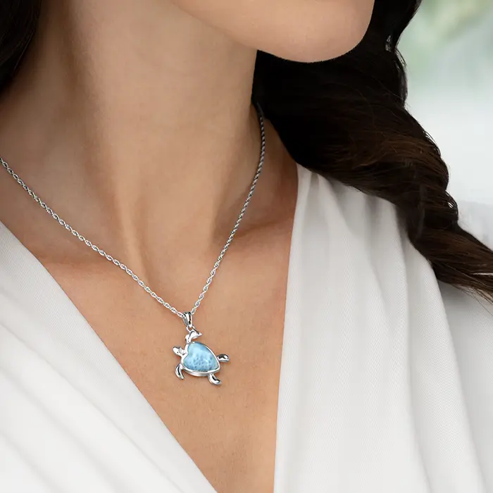 Turtle Heart Necklace silver larimar