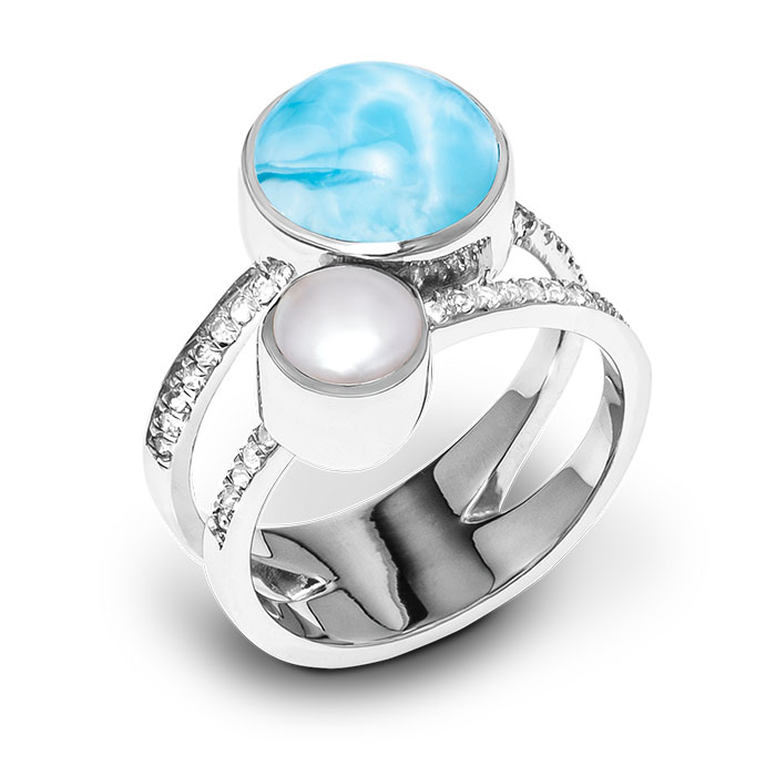 Serenade Ring with white sapphires and larimar by Marahlago