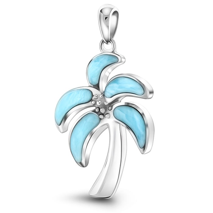 Silver Palm Tree Necklace with  larimar  by Marahlago