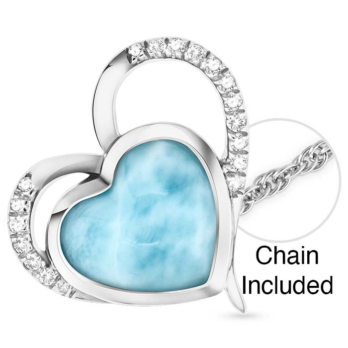 Darling Heart Pendant with White Sapphire and larimar by Marahlago. 