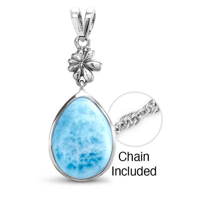 Larimar Sterling Silver ML Logo Pendant Necklace Marahlago Jewelry pear Gemstone 